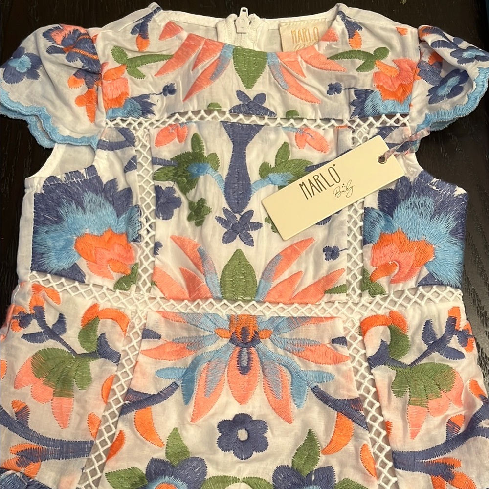 Marlo White and Blue floral dress with Puff Sleeves